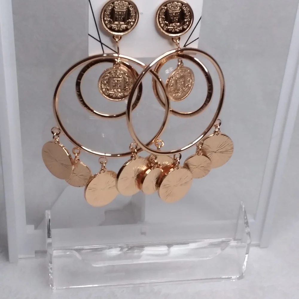 Hoop Coin Pierce Earrings Gold Tone Aldo - Picture 5 of 5